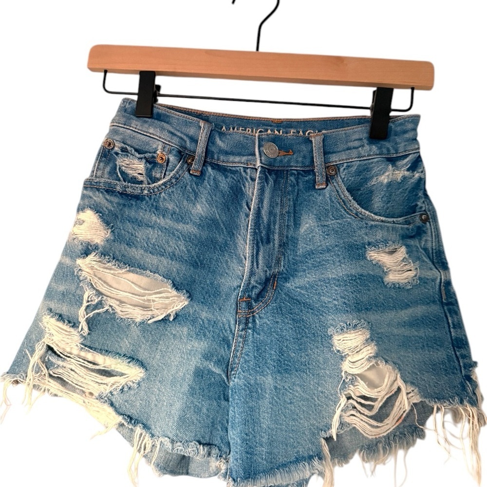 American Eagle Outfitters Women's Distressed Blue Denim Shorts
